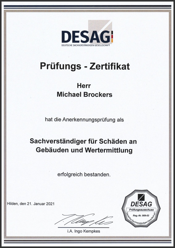 DESAG Zertifikat Michael Brockers