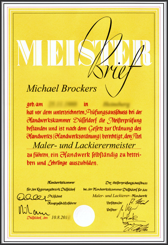 Meisterbrief Michael Brockers